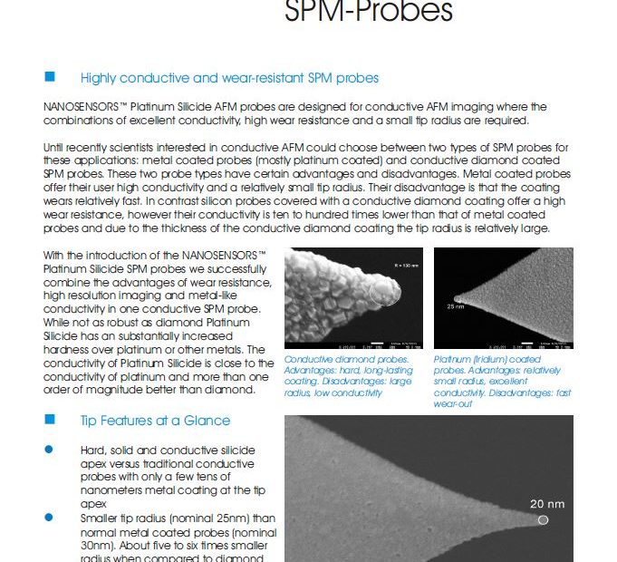 highly conductive and wear resistant AFM tips - NANOSENSORS Platinum Silicide AFM Probes